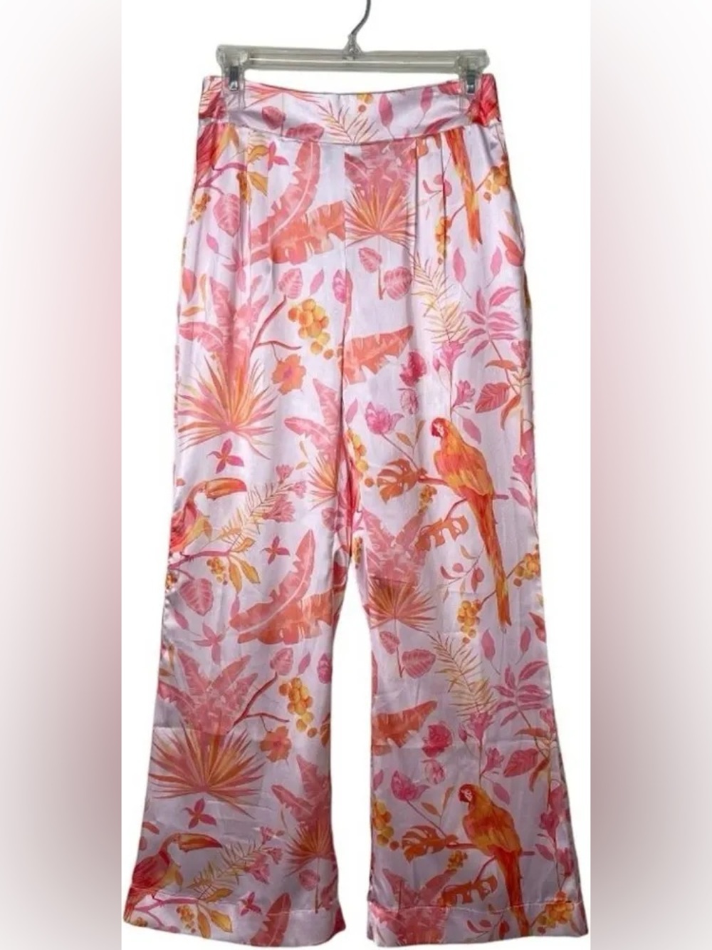 Just Bellina 100% Flowy Vicose Crepe Orange Tropical Parrot Print Pants